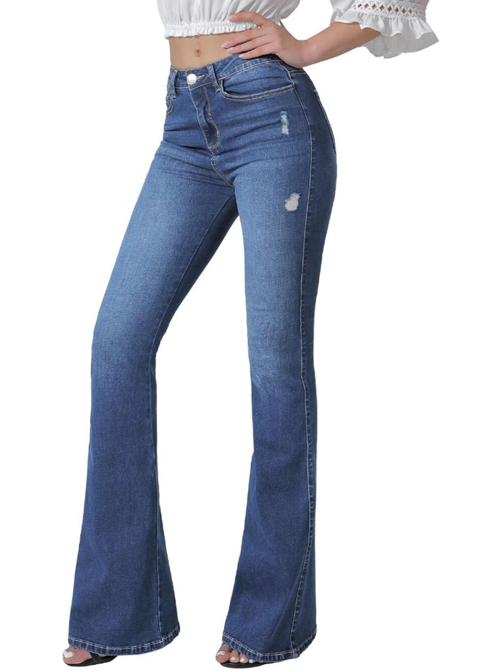 Women's Flare Bell Bottom Jeans High Waisted Wide Leg Bootcut Jeans Stretchy Den